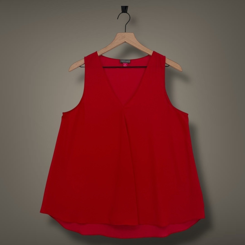 Vince Camuto Pleated Front V-Neck Sleeveless Red Blouse Size M